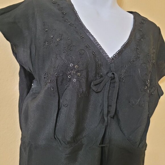 Vtg Faded Glory Ladies Black Embroidered Size L‎ (12/14) Y2K Whimsigoth Witchy - Picture 2 of 6